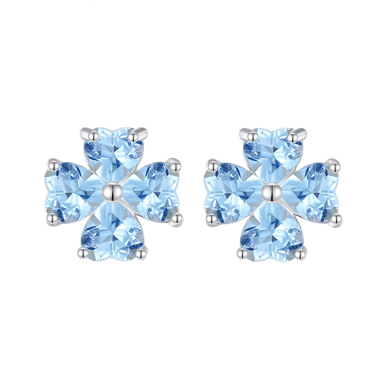 GemVibra Clover Stud Earrings, S925 Silver with Multi-Crystal Variants
