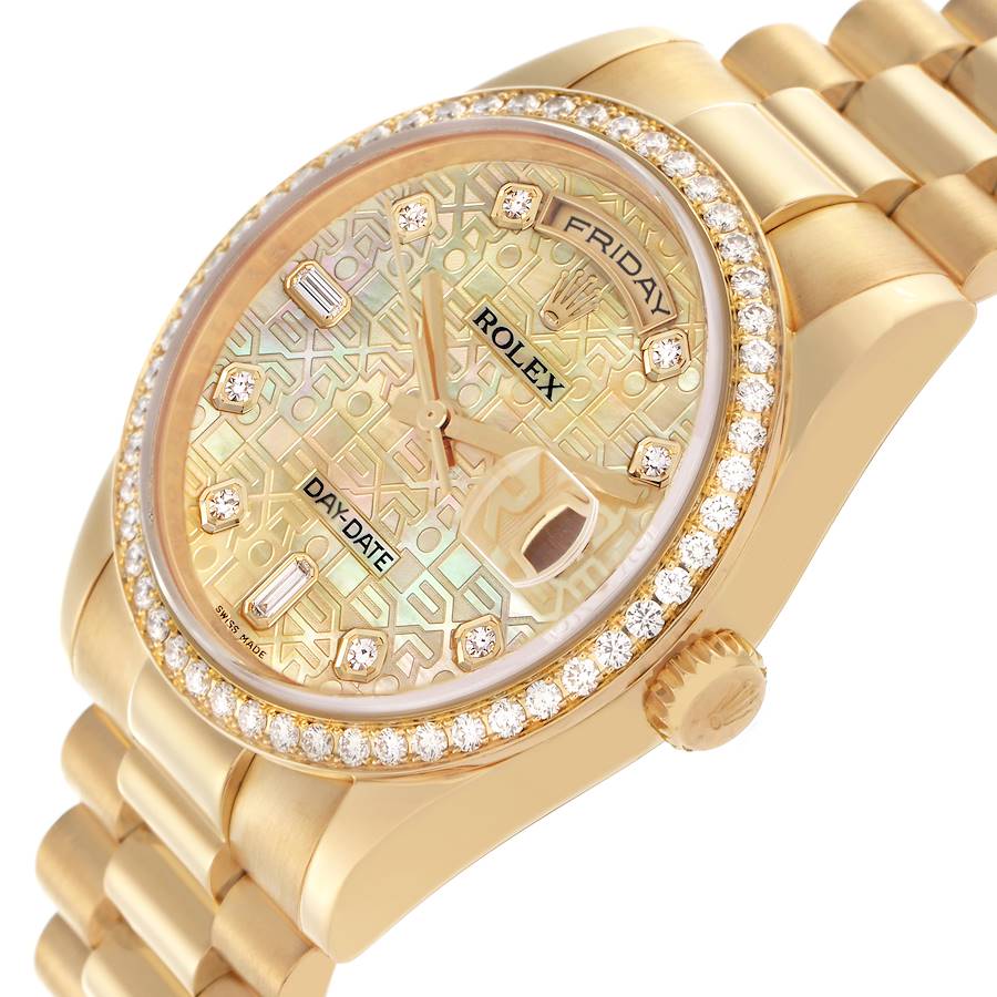 Rolex President Day Date Yellow Gold Mother Of Pearl Diamond Mens Watch 118348