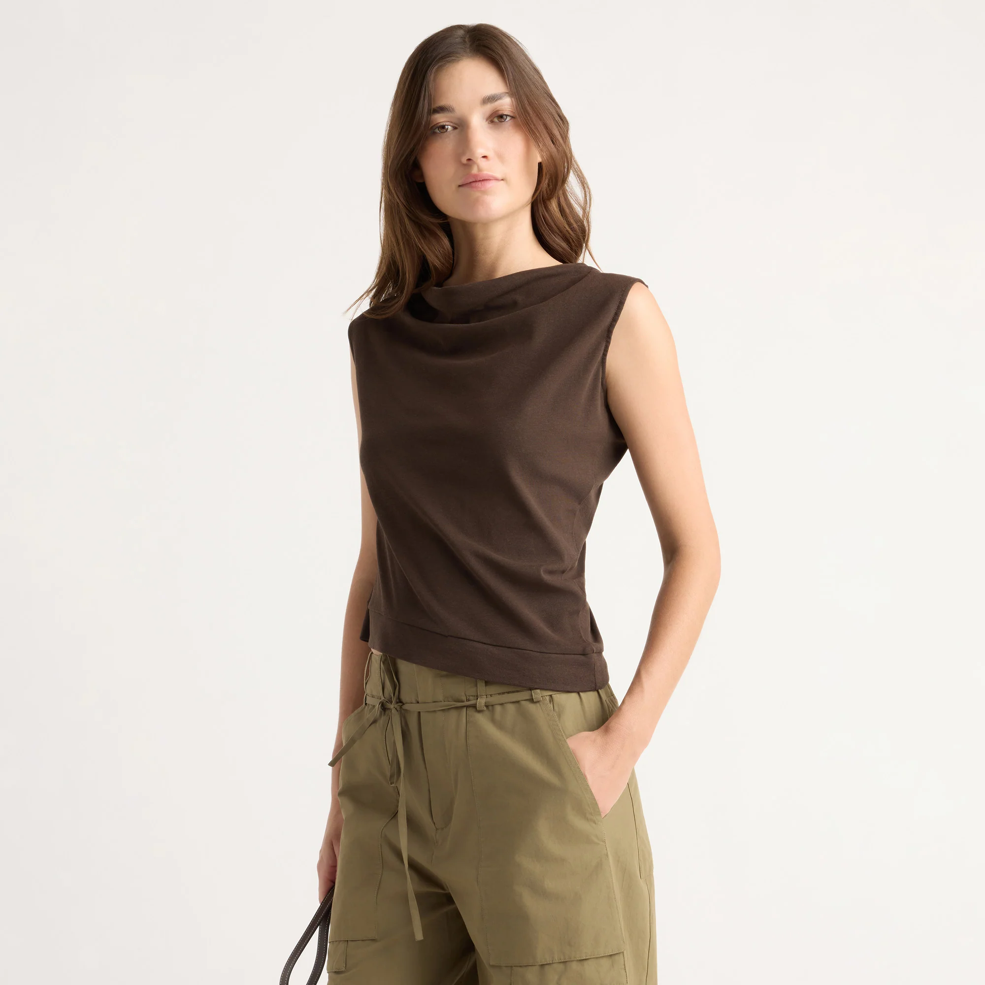 Joss Cotton-Linen Draped Tee