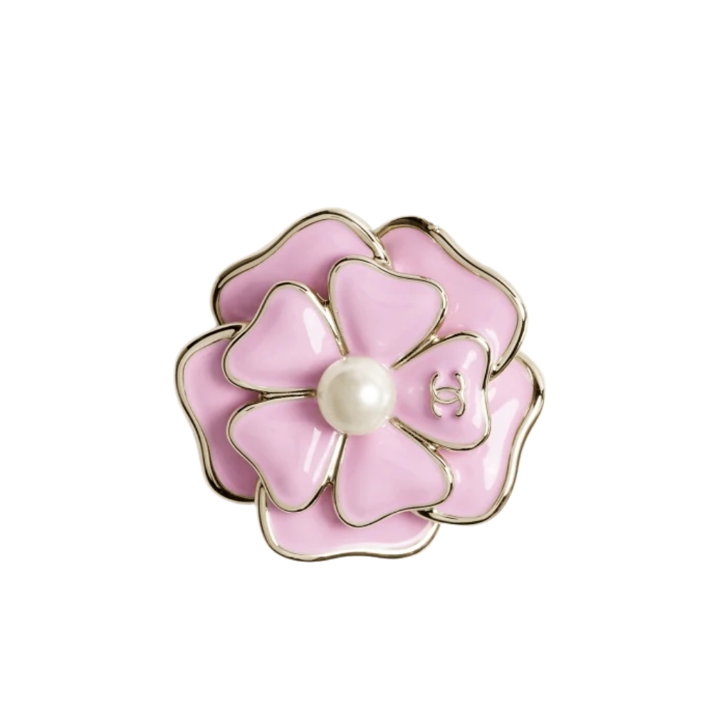 Chanel Brooch Metal And Resin Gold With Pink Pearly White