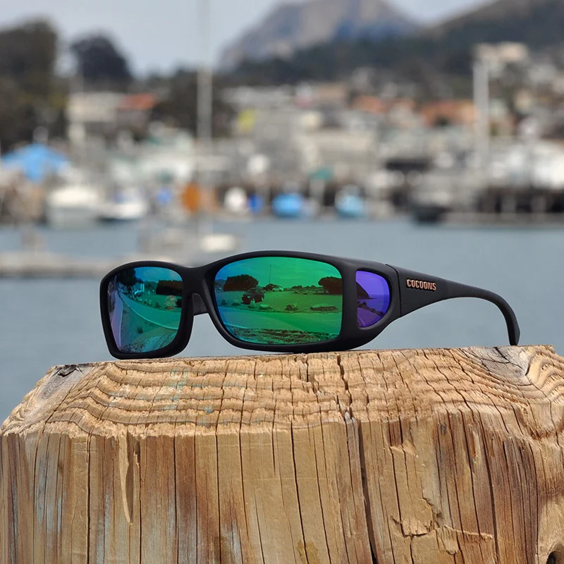 Black Wide Line Frame with Polarized Green Mirrored Lens
