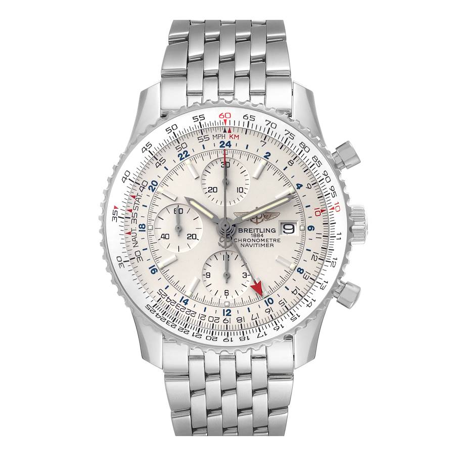 Breitling Navitimer World GMT Silver Dial Steel Mens Watch A24322