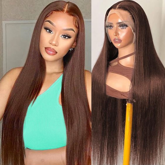 Megalook 30 Inch 13x4 Lace Frontal Chocolate Brown Straight/Loose Deep Wave Invisible Knots Breathable Cap
