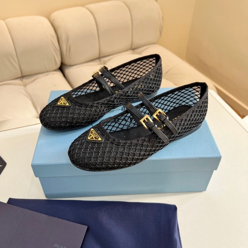 Prada Mesh Fabric Ballerinas Black 1F915N 099 F0002 F 005