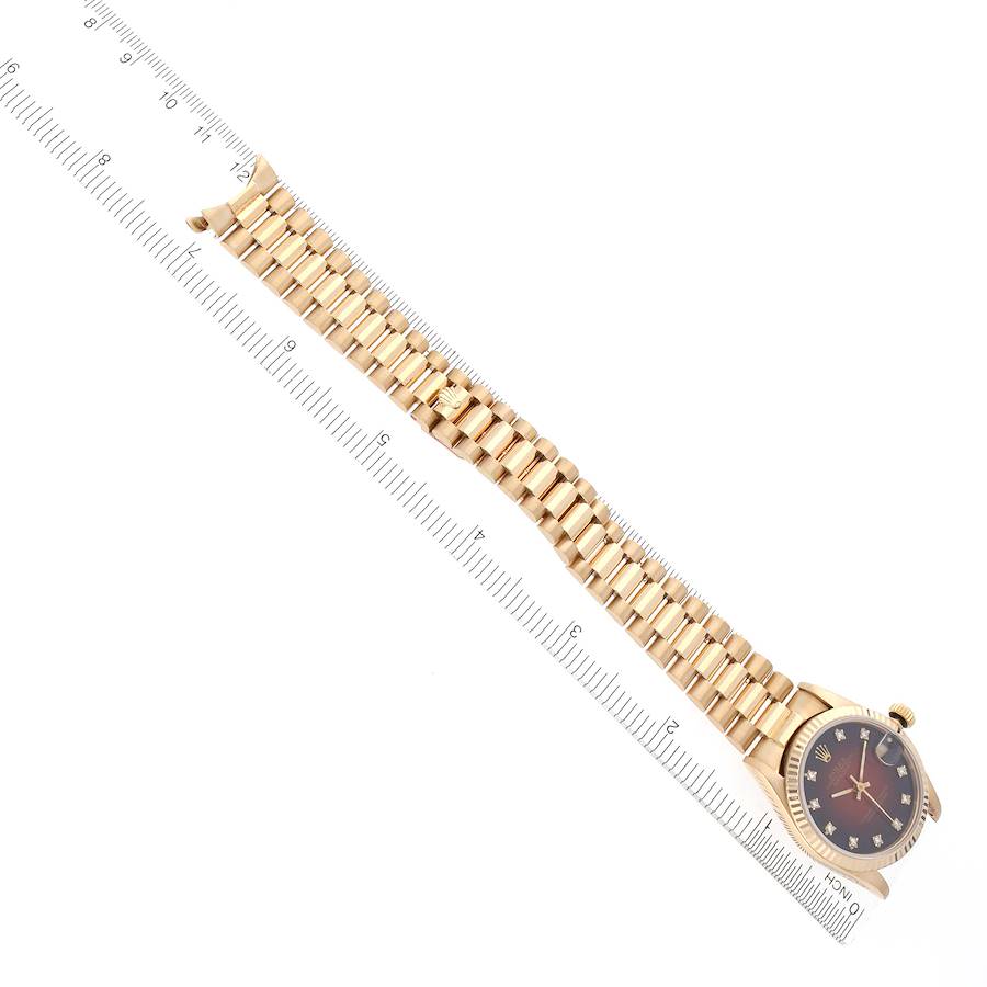 Rolex President Datejust Midsize Red Diamond Dial Yellow Gold Ladies Watch 68278