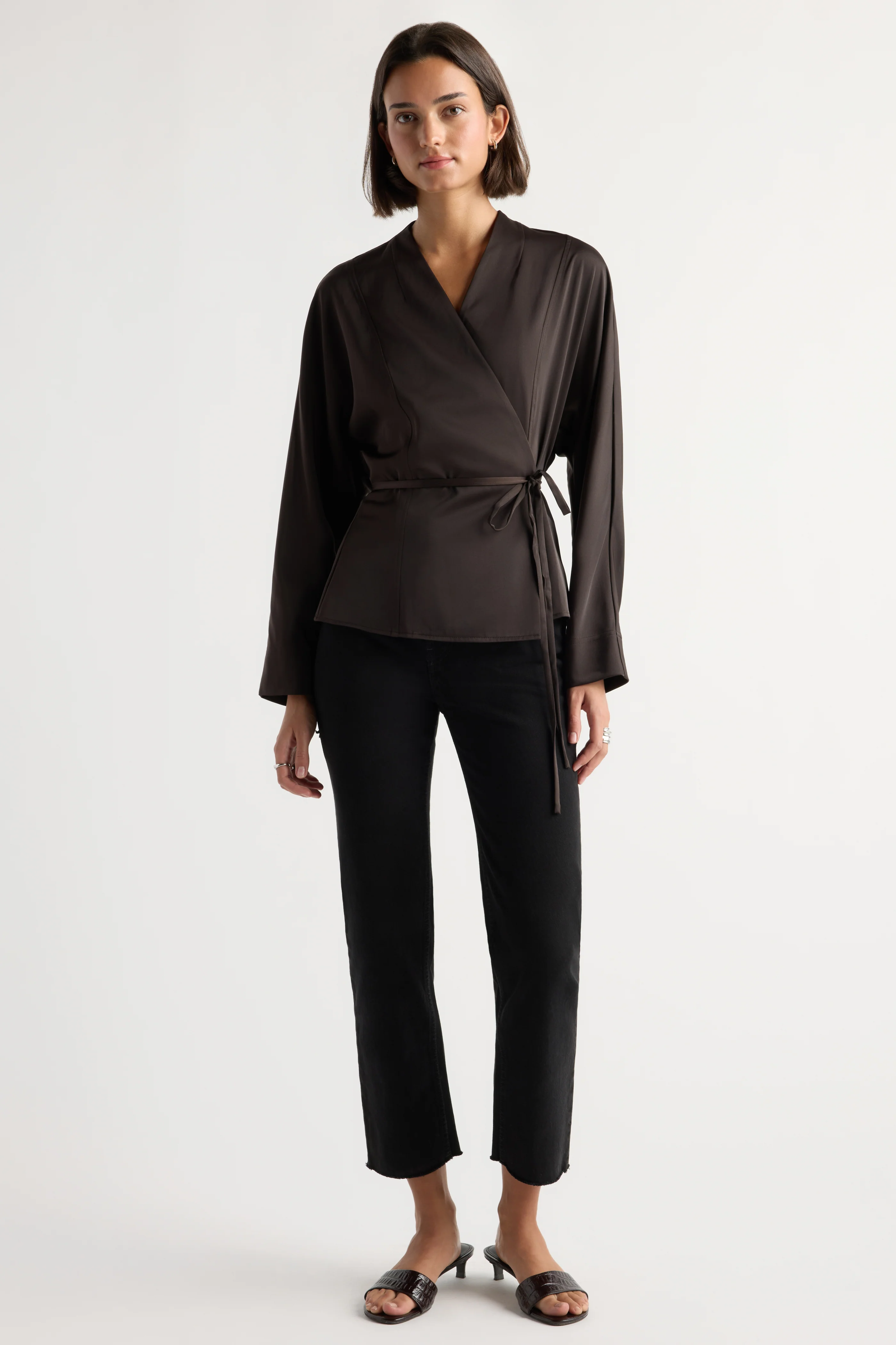 Maye Sculpted Satin Tie-Wrap Blouse