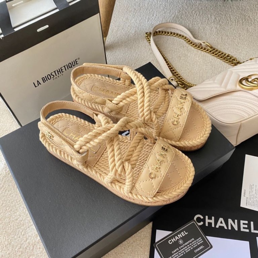 Chanel Rope Sandals Strap Biege