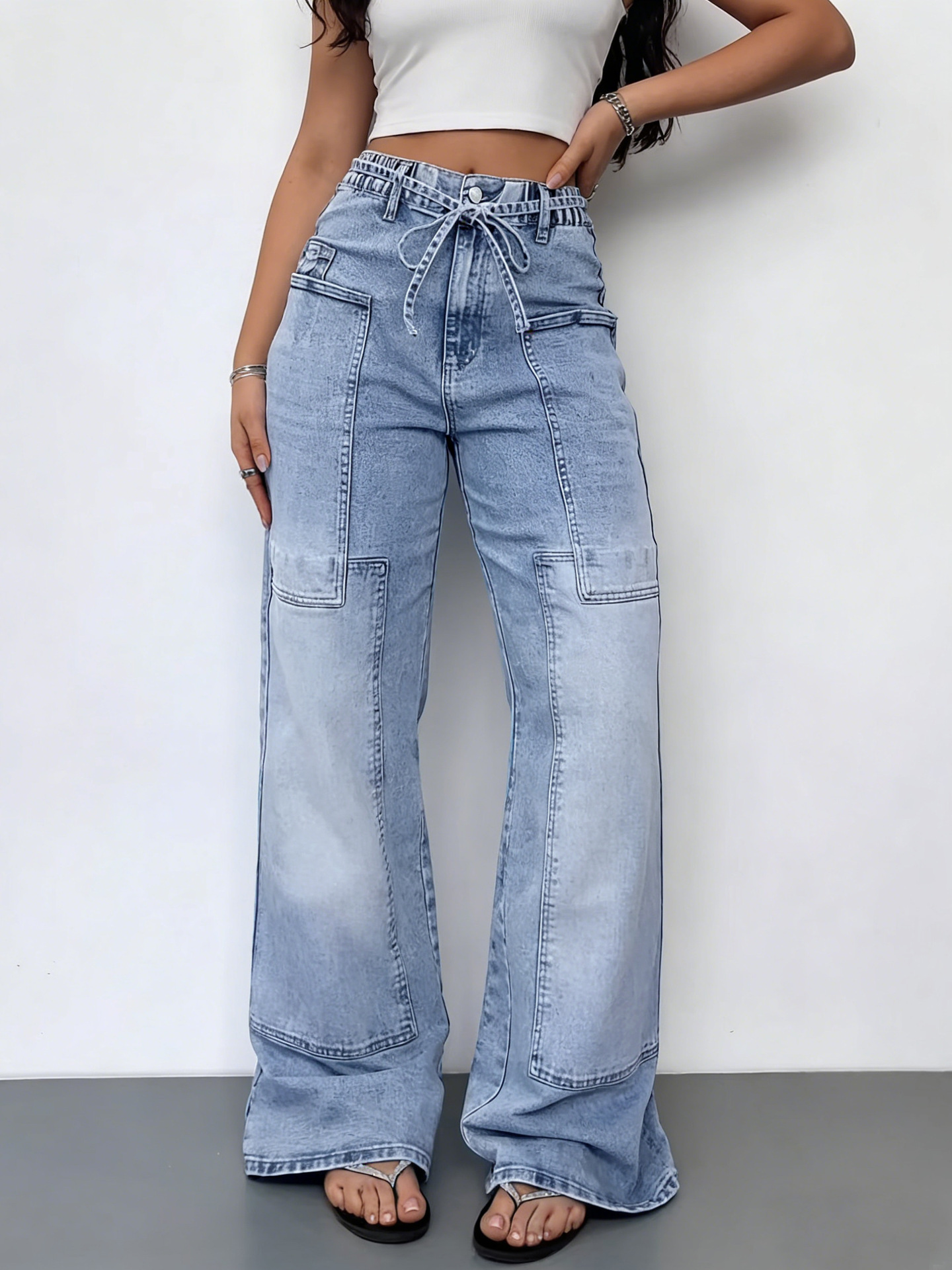 Women washed denim wide-leg Pant