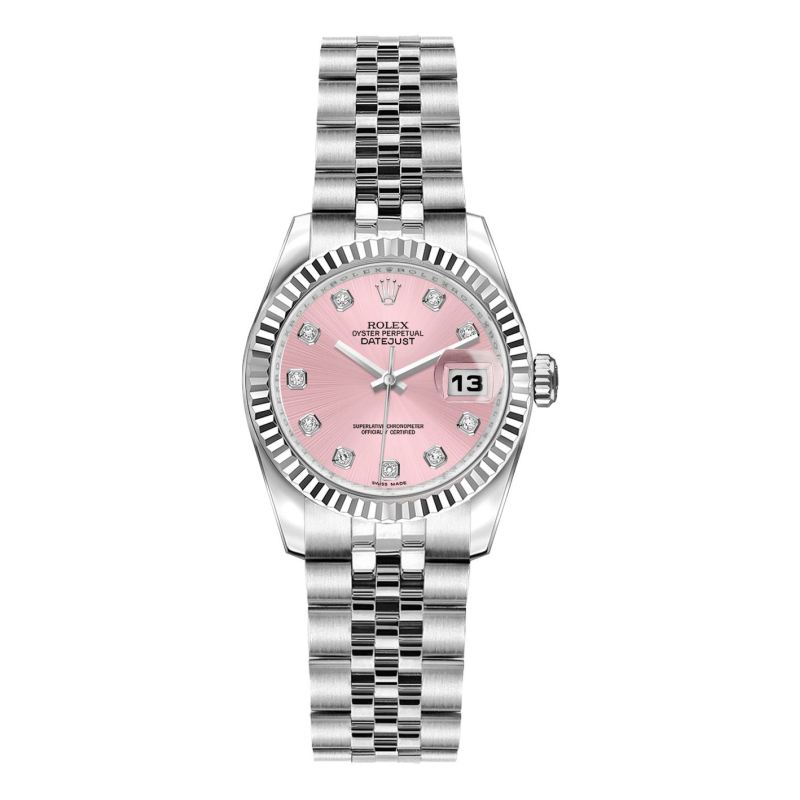 Rolex Lady Datejust 28 Pink Diamond Dial Fluted Bezel Watch 279174