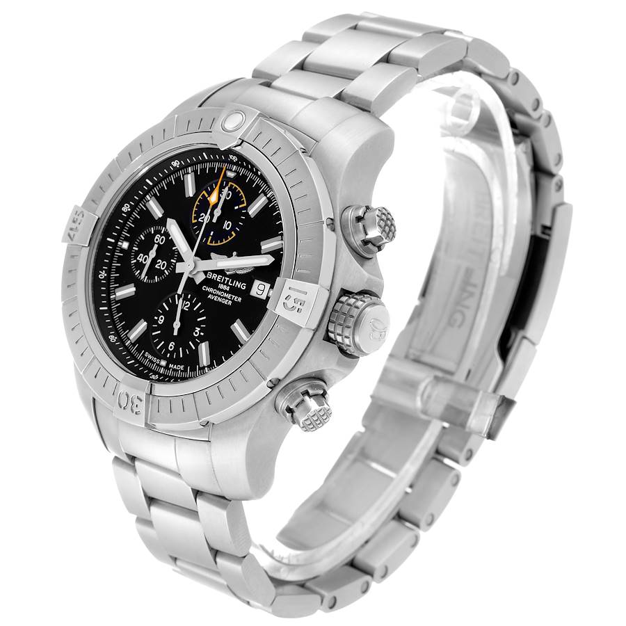 Breitling Avenger Chronograph 45 Black Dial Steel Mens Watch A13317