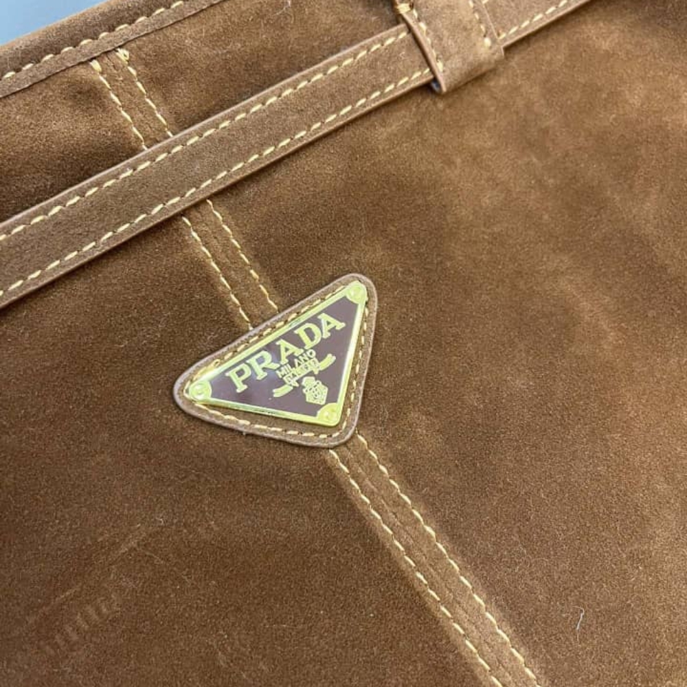 Prada Bonnie Large Suede Handbag Brown 38Cm 1Ba433 2C4S F0401 V Moo