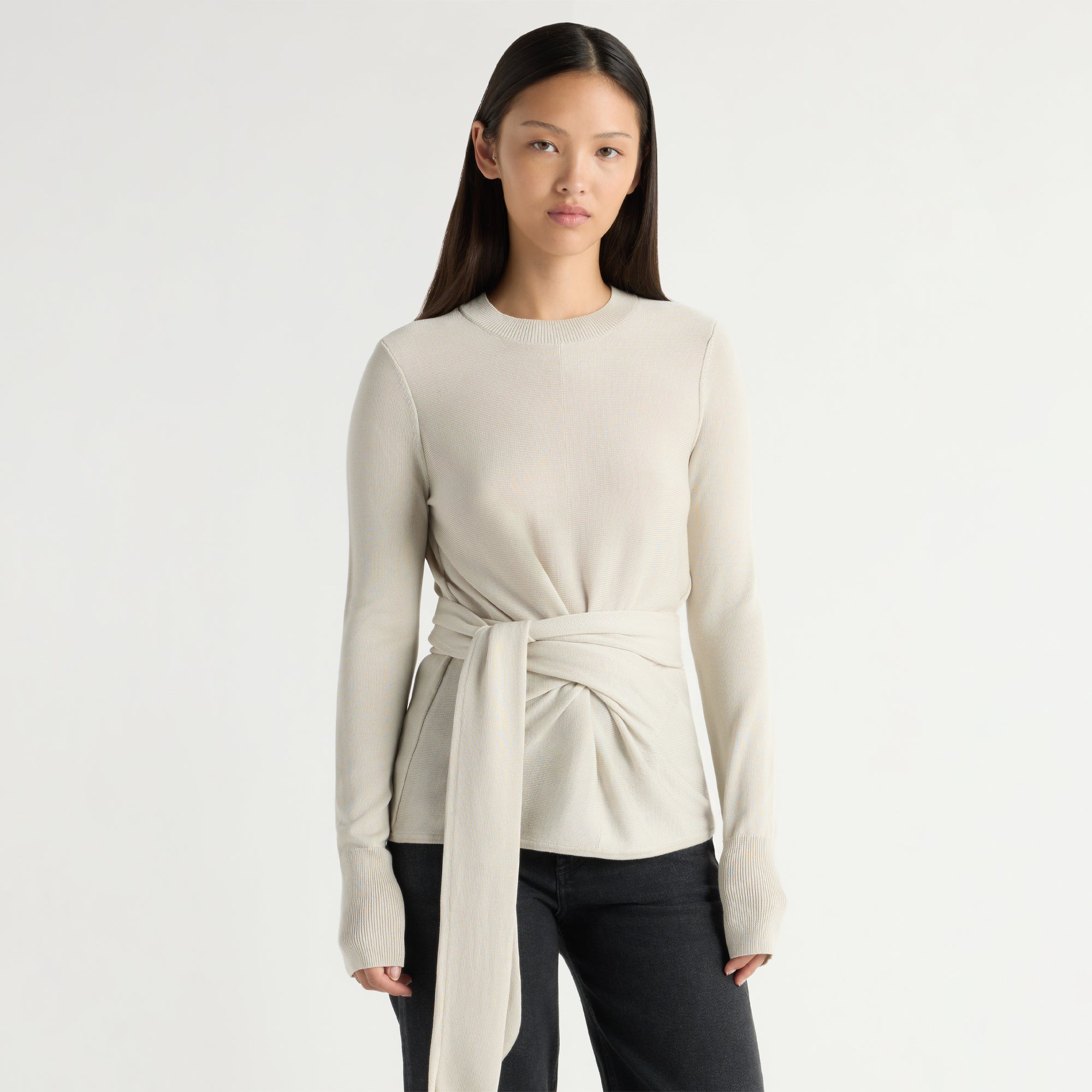 Robin Tie-Front Tencel-Wool Sweater