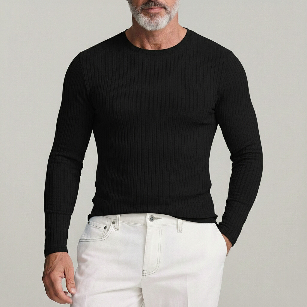 Men's Basics Crew Neck Long Sleeve Slim Fit Pit Strip T-Shirts