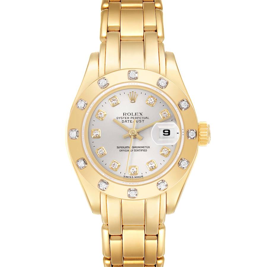 Rolex Pearlmaster Yellow Gold Silver Diamond Ladies Watch 69318