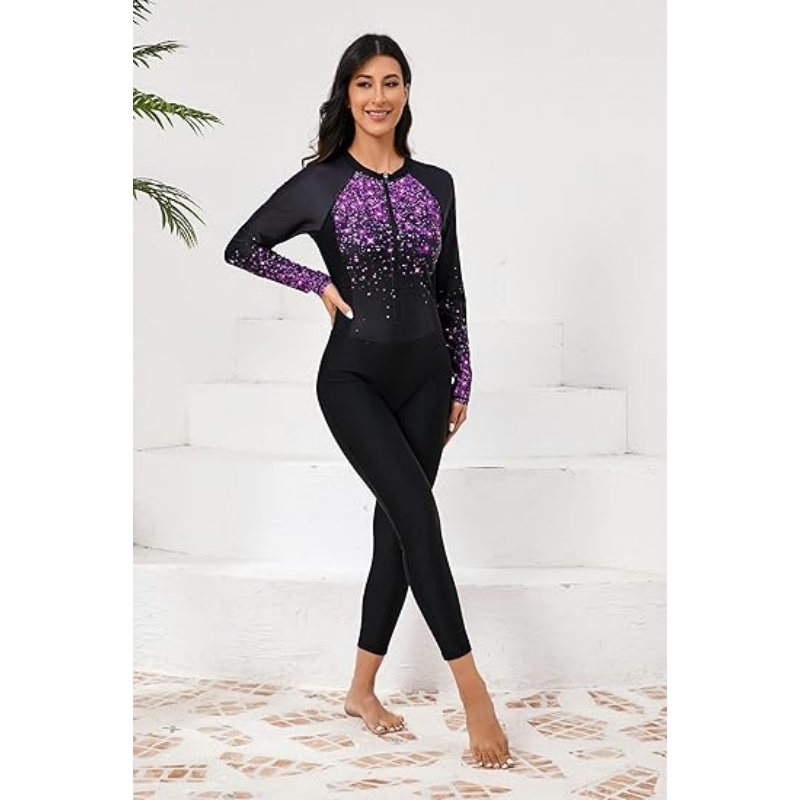 Women's Long Sleeve Full Body One Piece Rash Guard Swimsuit