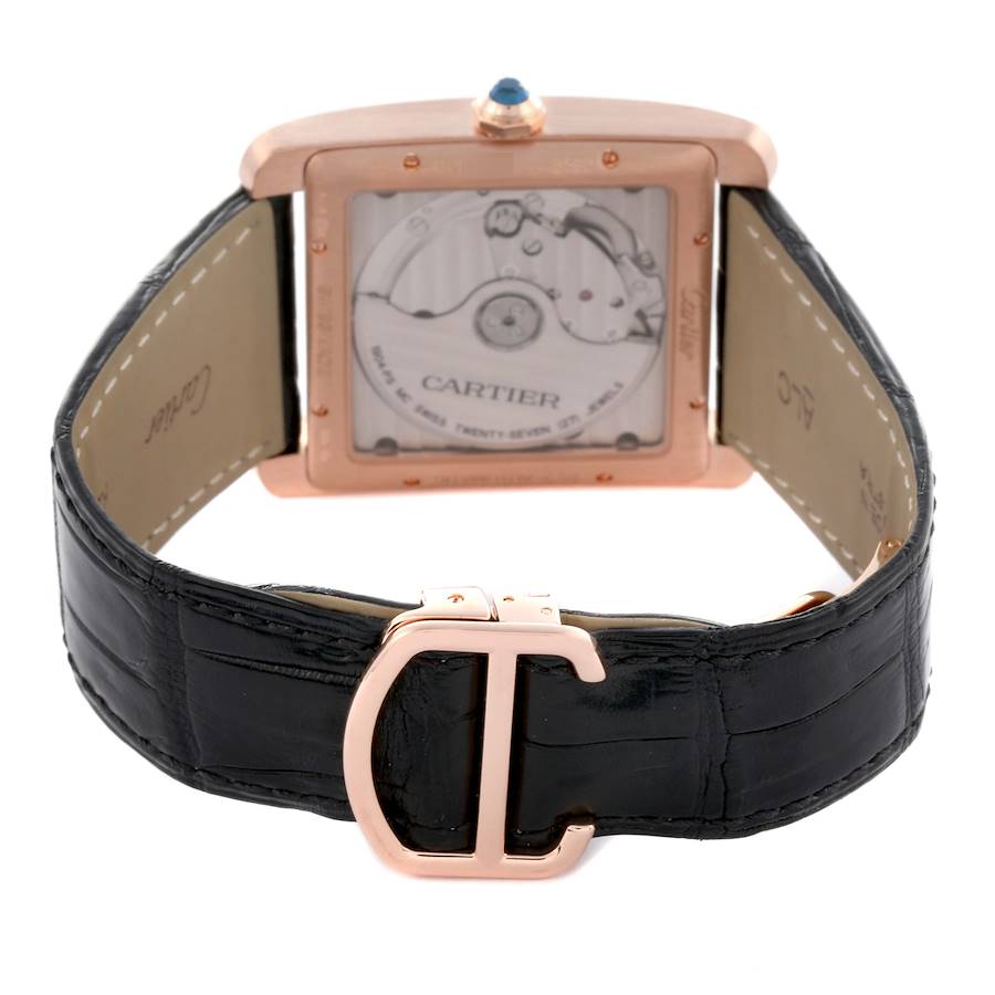 Cartier Tank MC Rose Gold Grey Dial Black Strap Mens Watch WGTA0014