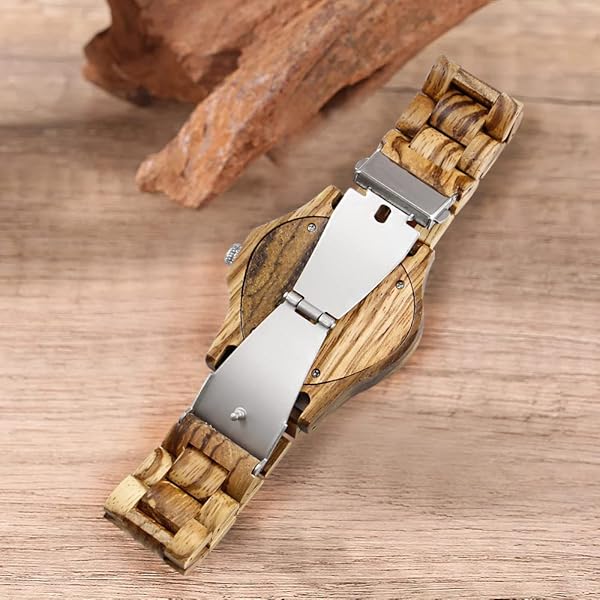 Men's Wooden Watch Triangle Skeleton Automatic Watch Mechanical Wood Watches for Men Tan&black