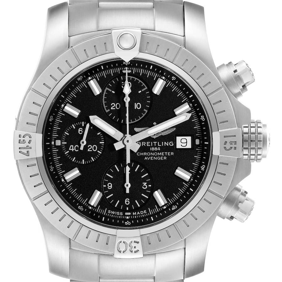 Breitling Avenger Chronograph 43 Black Dial Steel Mens Watch A13385