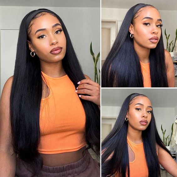 Megalook Headband Glueless Straight Natural Black Human Hair Wig Beginner Friendly
