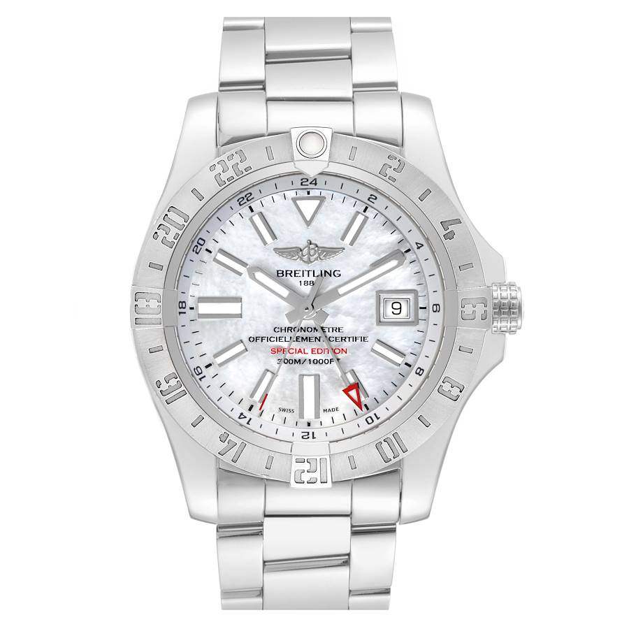 Breitling Aeromarine Avenger II GMT Mother of Pearl Dial Steel Mens Watch A32390