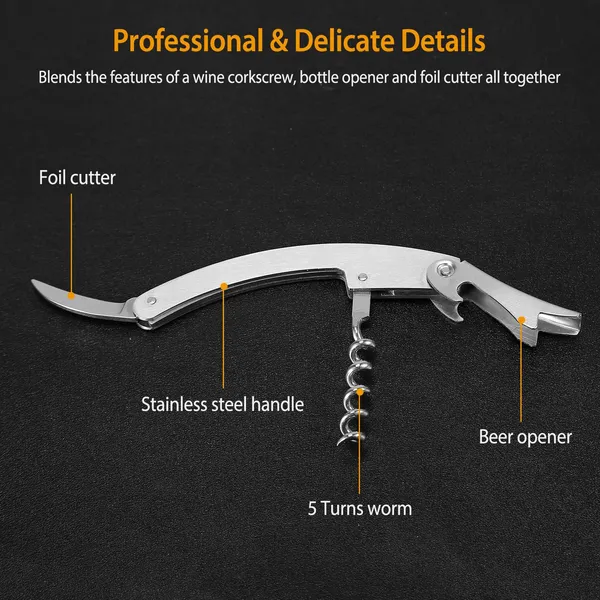 3Pcs Corkscrew Bottle Opener Set Tool Foil Cutter