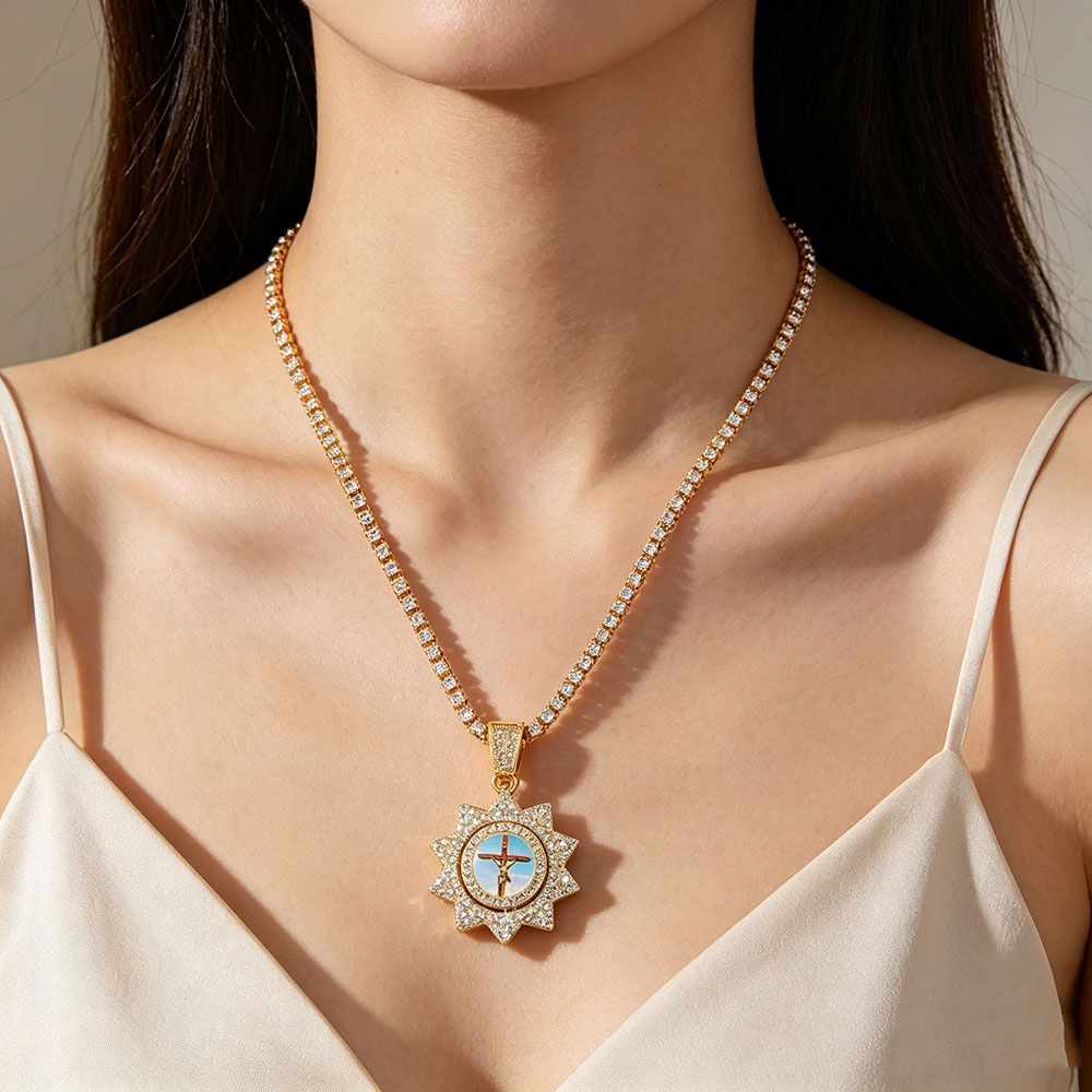 Spinning Jesus Crucifix Sunburst Talisman Necklace ✨ Divine Protection & Spiritual Redemption Energy