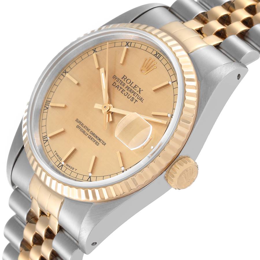 Rolex Datejust Steel Yellow Gold Champagne Linen Dial Mens Watch 16233