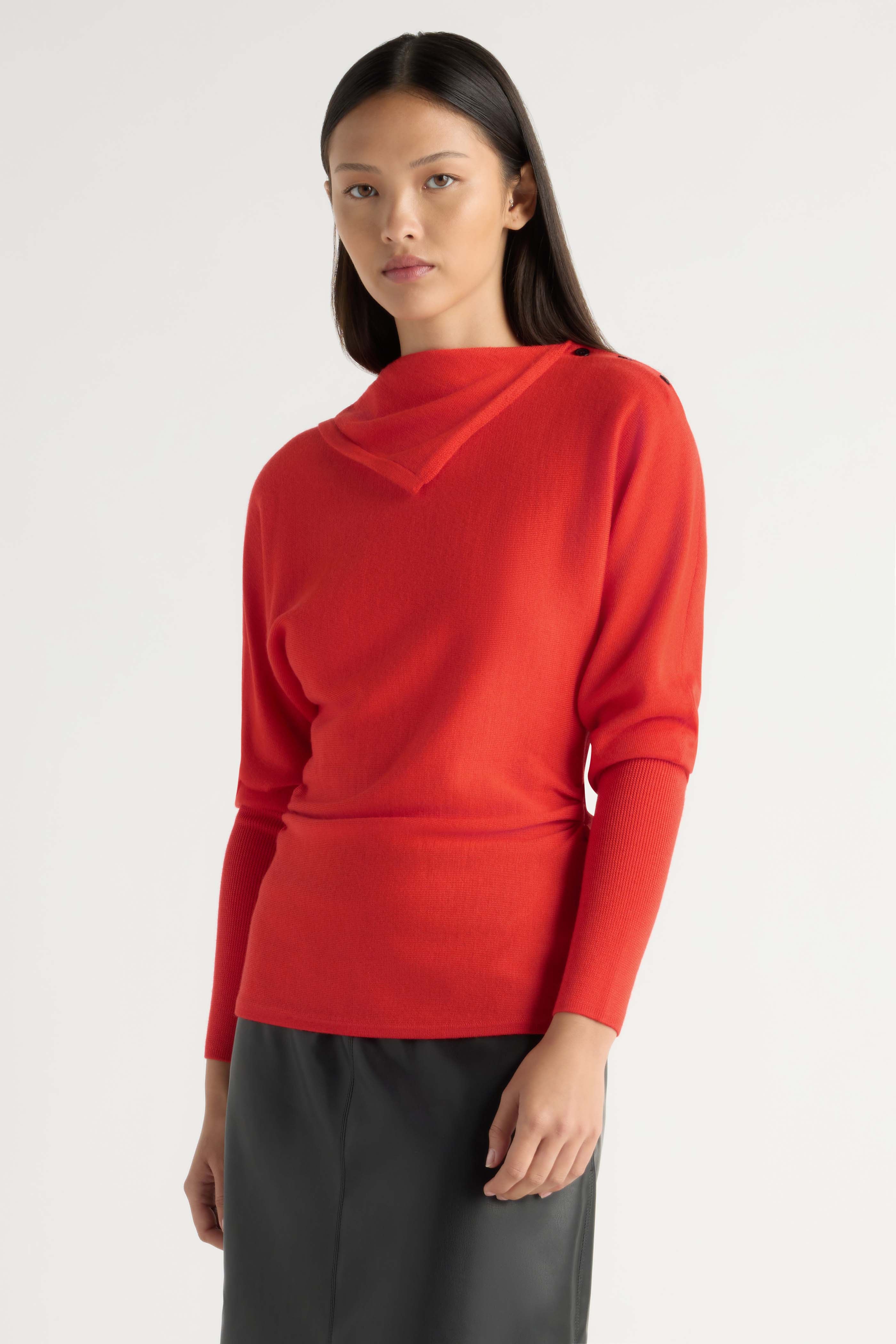 Steffi Lightweight-Wool Foldover-Neck Top