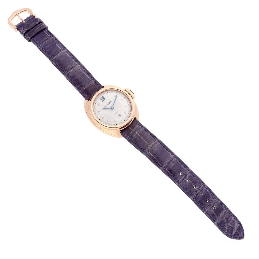 Cartier Cle Rose Gold Diamond Purple Strap Ladies Watch WJCL0031