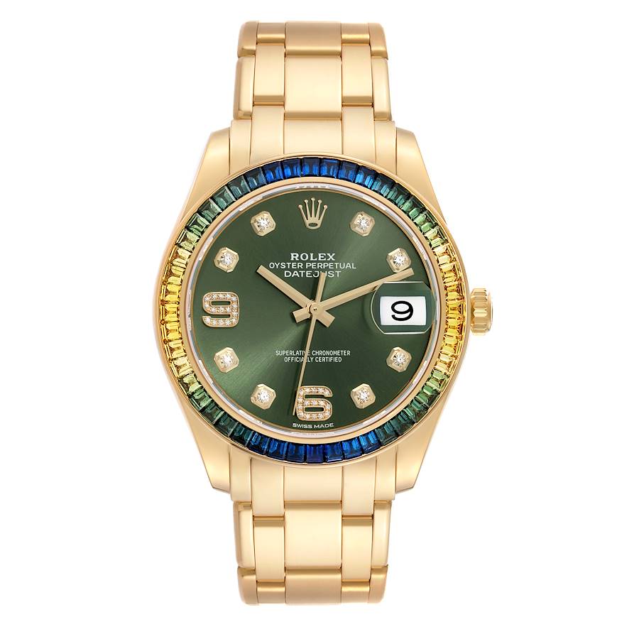 Rolex Pearlmaster Yellow Gold Sapphire Bezel Mens Watch 86348