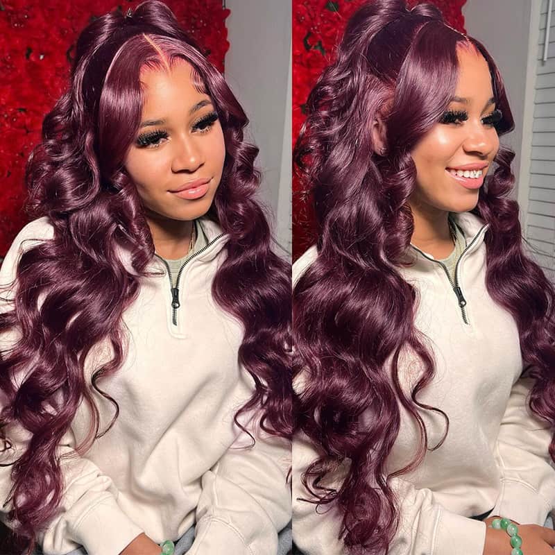 Megalook 6x5 Invisible Knots & 13x4 Lace Frontal Dark Plum Body Wave Wigs Invisible knots Natural Hairline