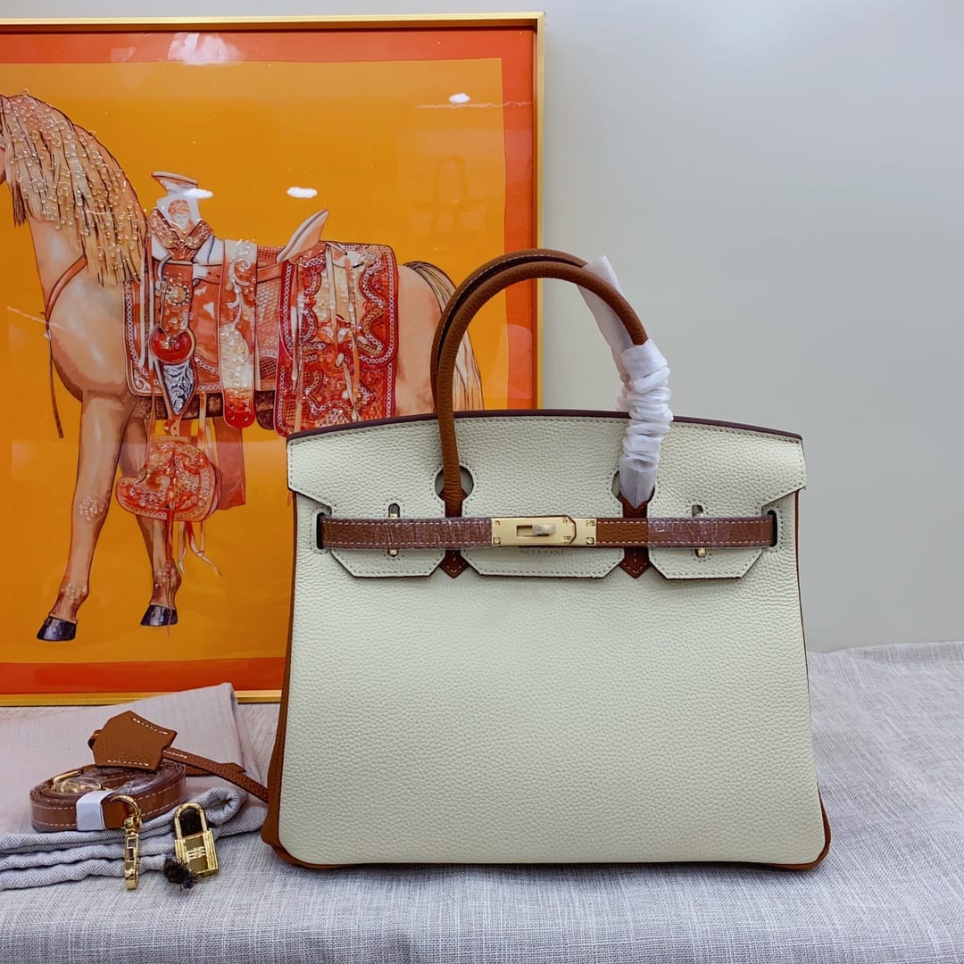 Hermes Birkin 30 Togo Brushed Leather Gold Hardware Beige Brown 30Cm