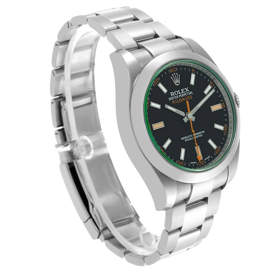 Rolex Milgauss 40 Black Dial Green Crystal Steel Mens Watch 116400 Card