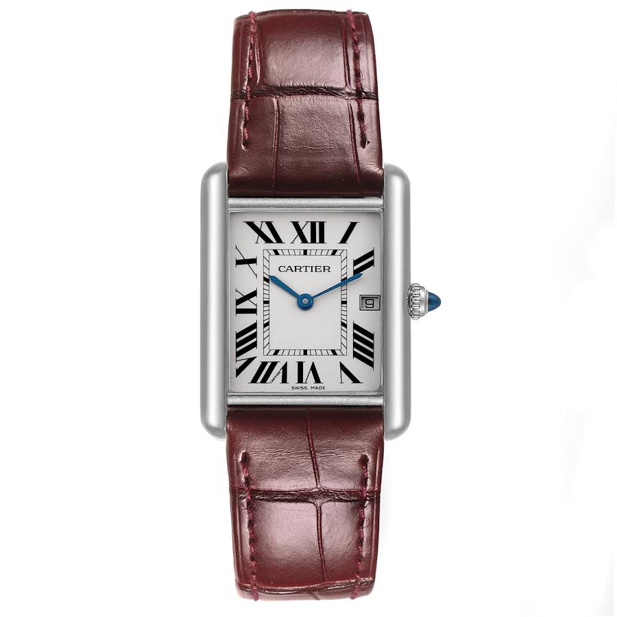 Cartier Tank Louis Large White Gold Brown Strap Mens Watch W1540956