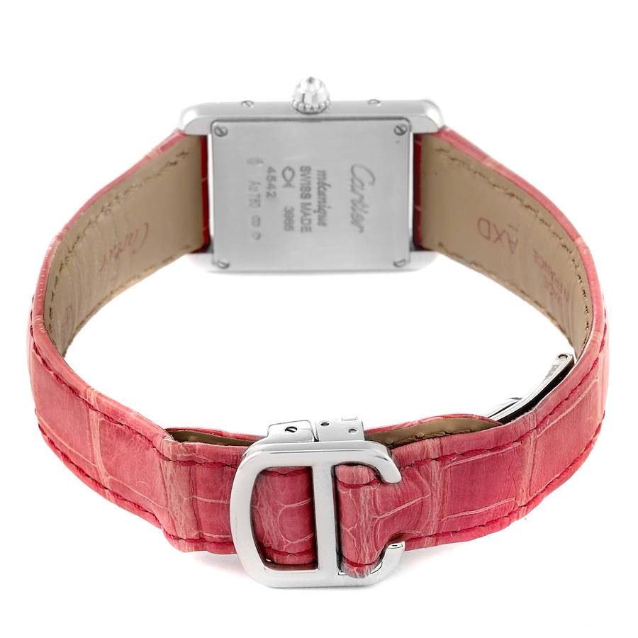 Cartier Tank Louis White Gold Diamond Pink Strap Ladies Watch WJTA0011