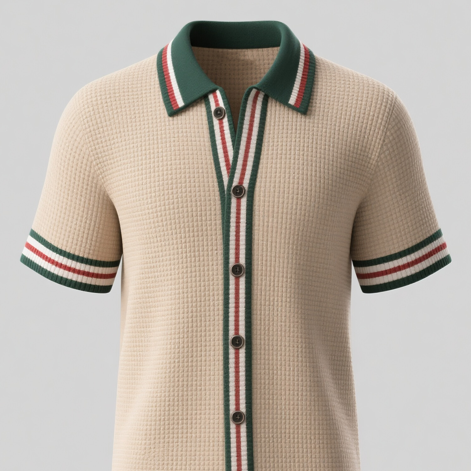 Men's Retro Striped Waffle Knit Short Sleeve Button Up Shirt