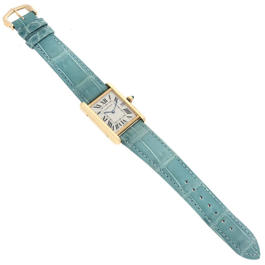 Cartier Tank Louis Yellow Gold Teal Leather Strap Mens Watch W1529756