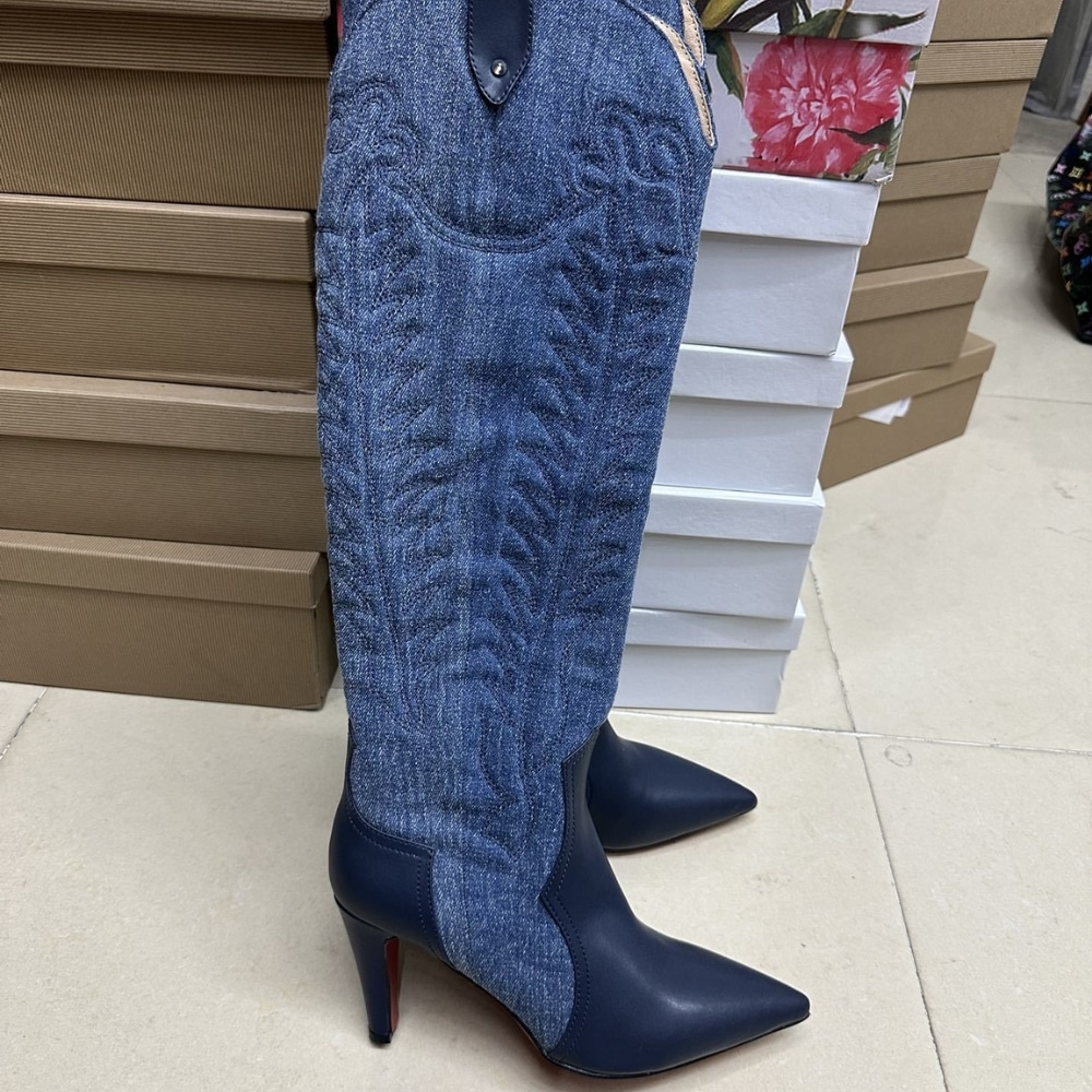 Christian Louboutin Santia Botta 85 Boots Denim Blue 32405166603