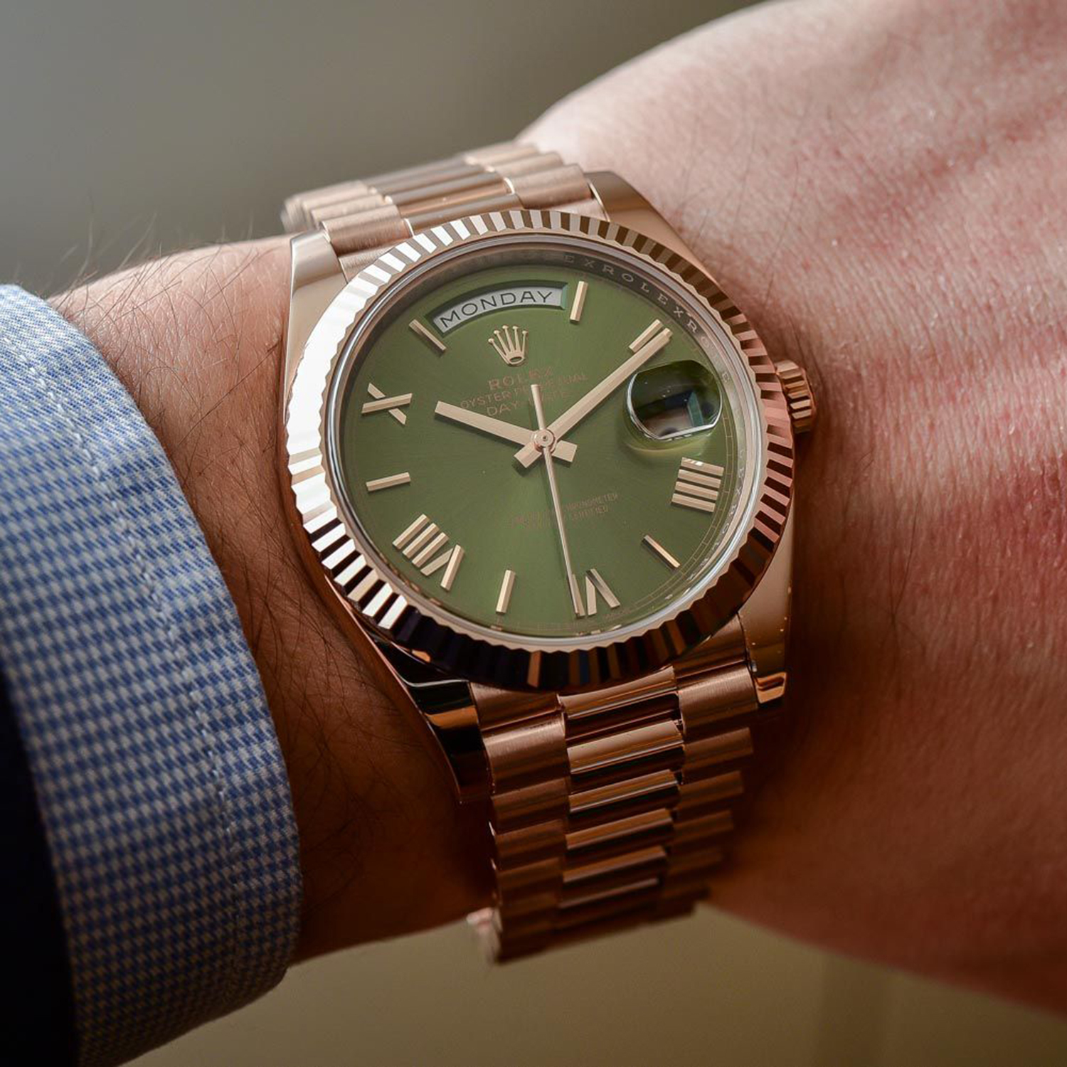Rolex Day-Date President 40mm Olive Green Dial 18ct Everose Gold 228235-0025 Unworn