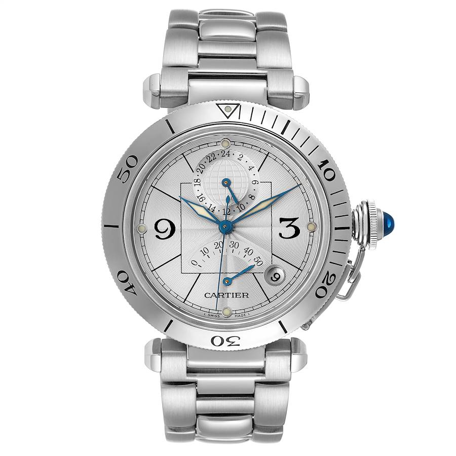 Cartier Pasha Power Reserve Silver Dial Steel Mens Watch W31037H3