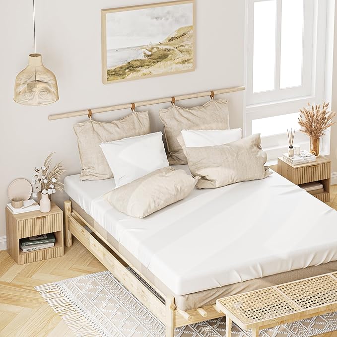 Wooden Nightstand with Drawer & Storage Shelf