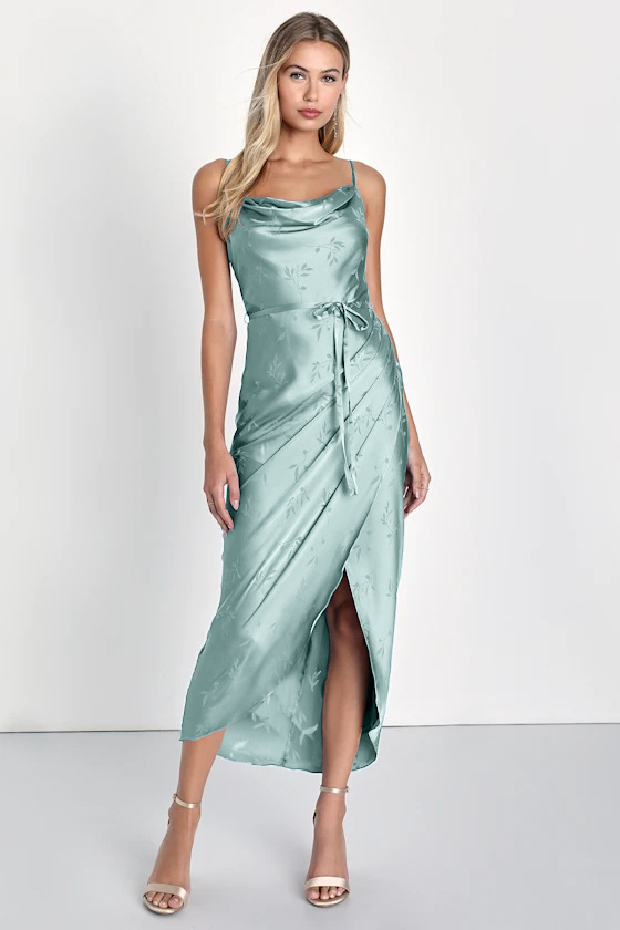 Women Casual Holidays Summer Halter Satin Belt Slit Dress（Processing time need 3-6 days）