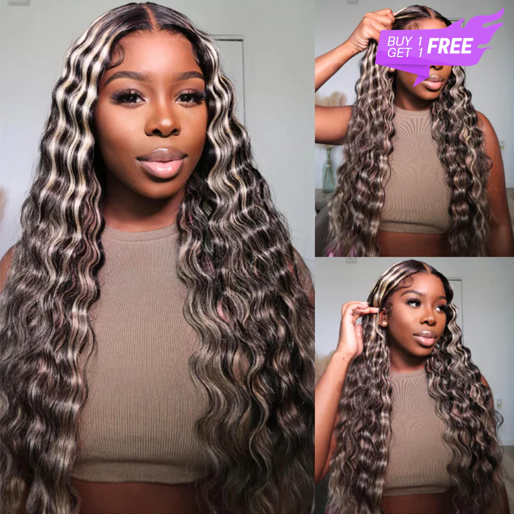 Megalook Bogo Free Glueless 6x5 Pre-cut Lace Wear Go Balayage Body Wave/Loose Curl Wig