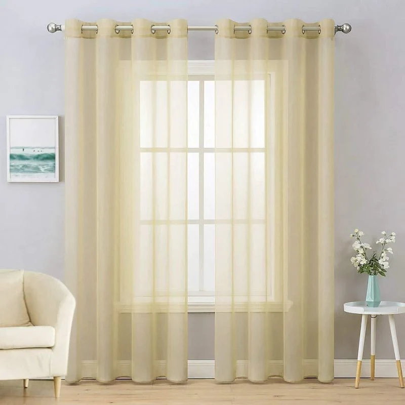 Solid Sheer Curtains Elegant Grommet Window Voile Panels Drapes Treatment 2 Panels