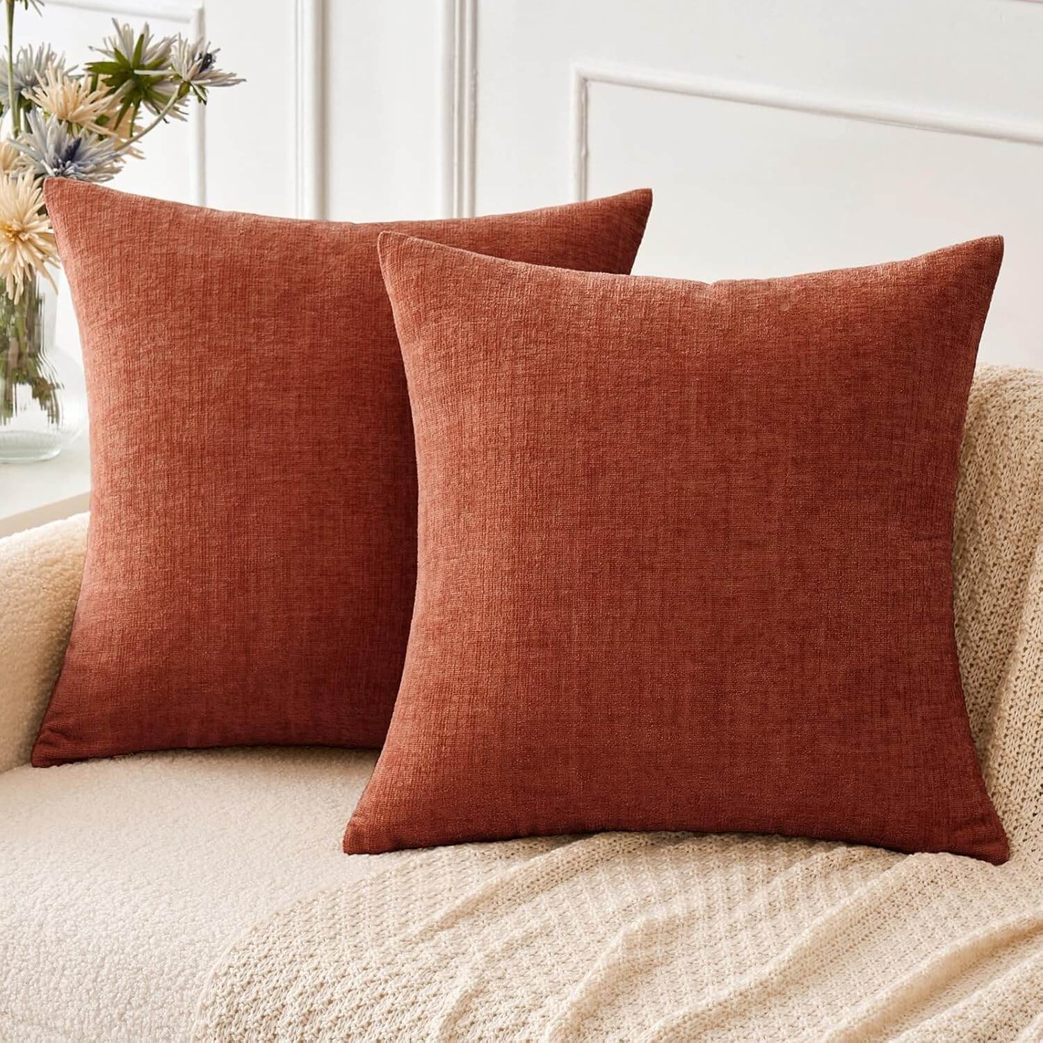 Soft Chenille Solid Dyed Pillow Covers (Pack of 2)