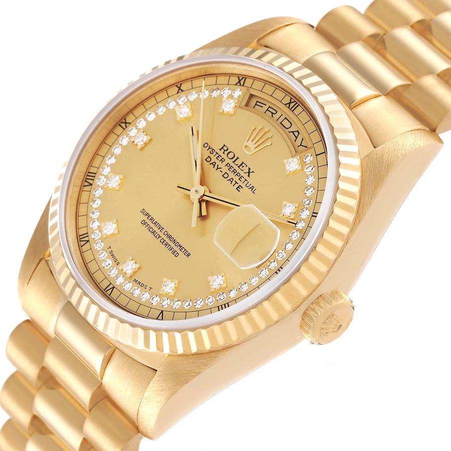 Rolex Day-Date President Yellow Gold String Diamond Mens Watch 18238