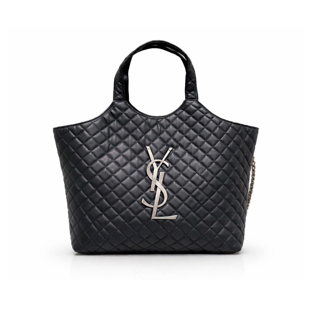 Saint Laurent Icare Shopping Bag In Quilted Silver Hardware Black 40Cm