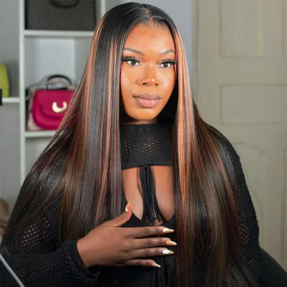 Megalook 13x4 Lace Frontal 30 Inch Highlight #1BP30 Body Wave Invisible Knots Natural Hairline