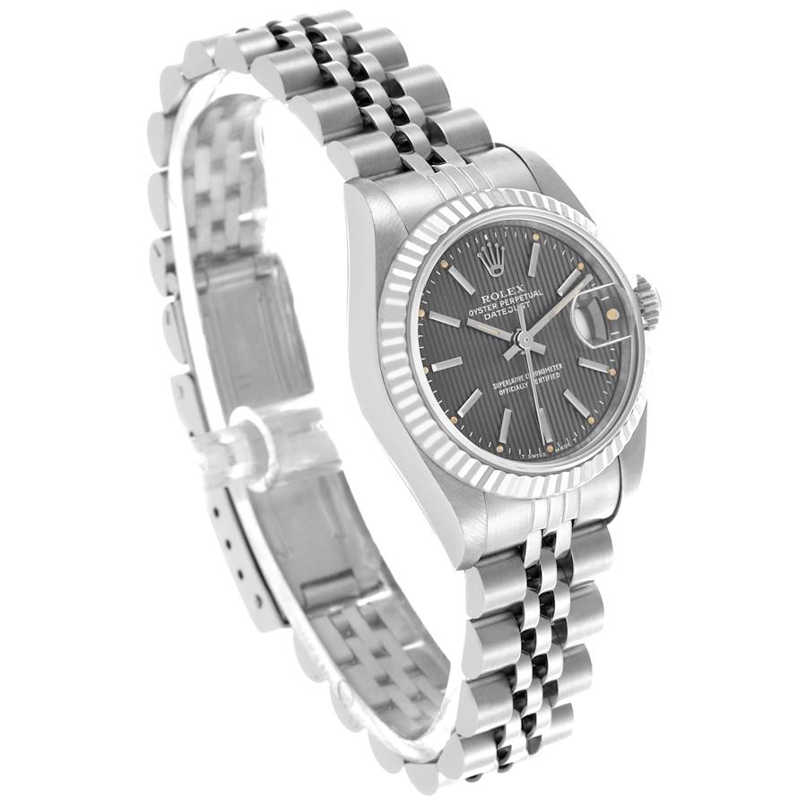 Rolex Datejust Steel White Gold Grey Tapestry Dial Ladies Watch 69174