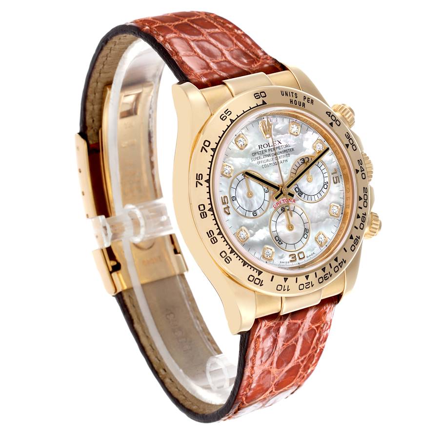 Rolex Daytona Yellow Gold Mother Of Pearl Diamond Dial Mens Watch 116518